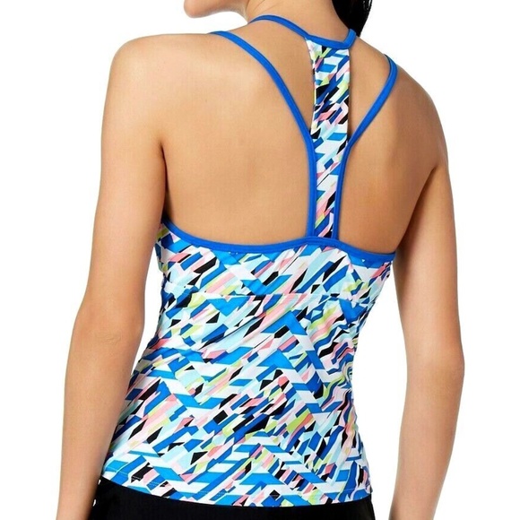 (NWT) GO by Gossip Crossed Signals Printed Racerback Tankini Royal Blue Multi S - Picture 4 of 7